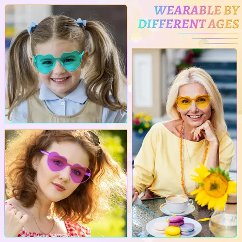 Vista 4 de RTBOFY 2 Pack Heart Sunglasses, Heart Shaped Sunglasses with Transparent Candy Color for Party Favor