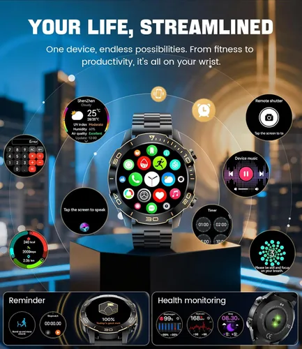 Vista 7 de Smart Watches for Men Luxury for Android iPhone/50 Day Battery,Fitness Watch with Heart Rate/Blood Pressure/Sleep Monitor,Men's Smartwatch Amoled