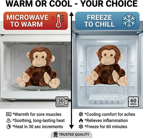 Vista 3 de Warm Pals Marvin the Monkey, Microwavable Weighted Plush, Heated for Warmth Marrón
