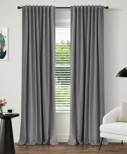 Vista 31 de INOVADAY Cortinas 100% opacas de 63 pulgadas de largo, juego de 2 paneles de lino con pestaña trasera, bolsillo para barra, cortinas opacas