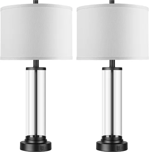 Vista 5 de QiMH Juego de 2 lámparas de mesa con control táctil con puertos USB, lámpara de noche regulable de 3 vías para sala de estar, dormitorio, casa