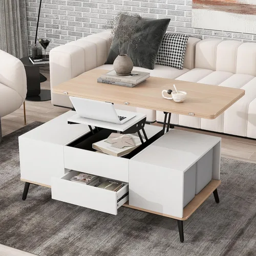 Vista 12 de Mesa auxiliar elevable, mesa auxiliar multifuncional con estantes abiertos, mesa de comedor moderna para sala de estar, oficina en casa (negro #004)
