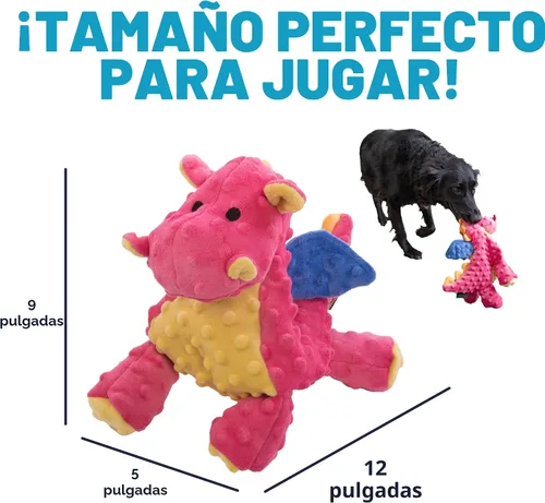 Vista 3 de goDog - Juguete de peluche chirriante de dragón para perro, tecnología Chew Guard, color coral, grande