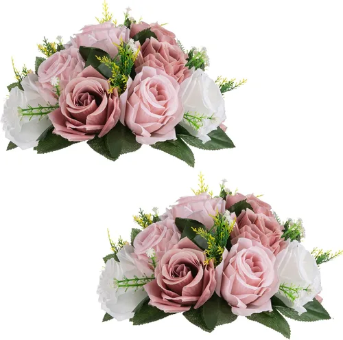 Vista 39 de Sziqiqi Flores de rosas artificiales de seda sintética para decoración de centros de mesa de boda, decoración del hogar, paquete de 2 unidades Azul