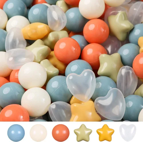 Vista 25 de Bolas de hoyo de TRENDPLAY en forma de estrella y corazón para niños pequeños - 50, 100, 200, 500 piezas de bolas de plástico para diversión y juego