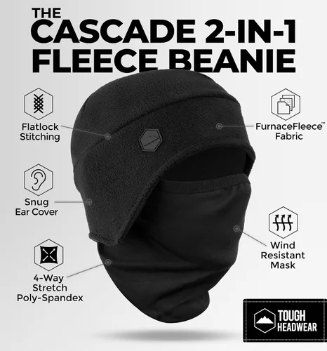 Vista 4 de Tough Headwear Skull Cap with Mask Men, Winter Running Gear, Motorcycle Winter Gear, Helmet Liners, Ski Hat, Thermal Beanie