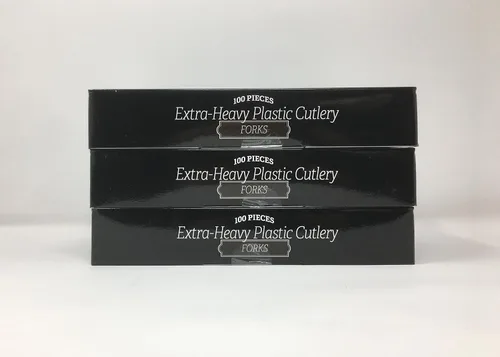 Vista 2 de Fineline Flairware Collection - Tenedores de plástico negro resistentes, de calidad, extra duraderos, prácticos para servir y porcionar alimentos