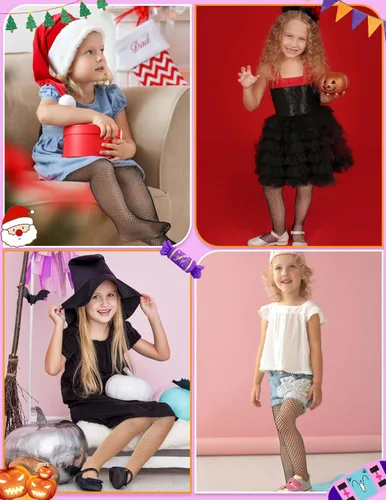 Vista 4 de Medias de red para niñas, mallas de red con purpurina para niñas, mallas brillantes para niñas, mallas de Halloween con diamantes de imitación