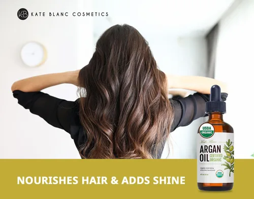 Vista 3 de Aceite de Argán marroquí orgánico virgen 100 % puro con certificación USDA, prensado en frío por Kate Blanc Estimula el crecimiento para el pelo