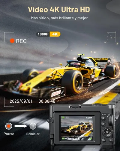Vista 2 de Cámara digital, cámara digital compacta para adolescentes y adultos, para viajes, cámara de vlogging para fotografía