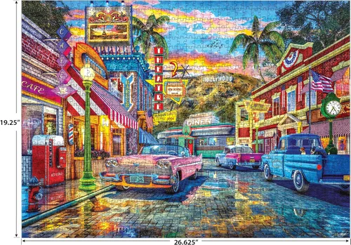 Vista 5 de RoseArt - Volver al pasado - 1950'S Hollywood Street - Rompecabezas de 1000 piezas para adultos