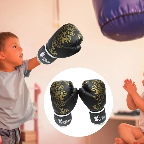 Vista 3 de LAFANDE Guantes de boxeo para hombres y mujeres, guantes de combate transpirables de Muay Thai Negro
