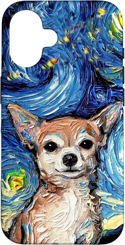 Vista 32 de Aja - Funda para iPhone 17, diseño de perro de noche estrellada, color marrón