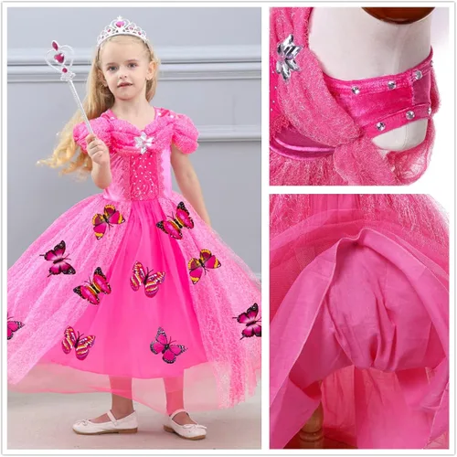 Vista 3 de QooGoo Disfraz de princesa para niñas con luz LED