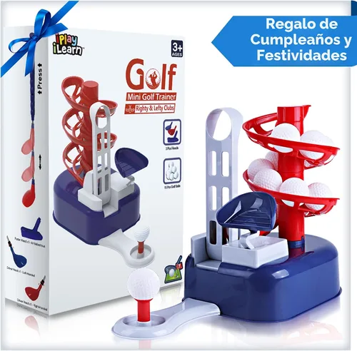 Vista 5 de iPlay, iLearn - Juego de juguetes de golf azul para niños con cabezal de palo izquierdo y derecho, juguete deportivo para niños de 3 a 5 años, juego