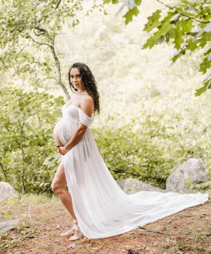Vista 5 de ZIUMUDY Vestido de maternidad para sesión de fotos, fotografía, largo de gasa, vestido de maternidad transparente