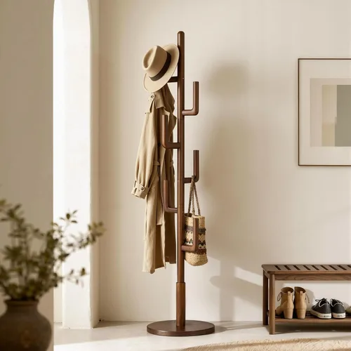 Vista 10 de Perchero independiente de madera maciza de cactus con 6 ganchos en forma de L y 3 tamaños ajustables, perchero para dormitorio, entrada, sala