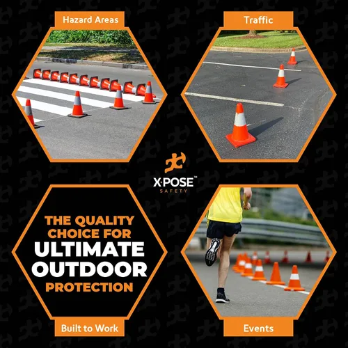 Vista 2 de Xpose Safety Conos de tráfico naranjas de 12 pulgadas con collar de 4 pulgadas, paquete de 4 conos de seguridad de plástico PVC multiusos