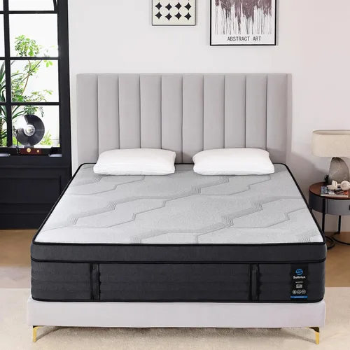 Vista 9 de Suiforlun - Colchón de tamaño matrimonial, colchón híbrido de espuma viscoelástica de gel de 14 pulgadas en una caja con resortes embolsados, Euro