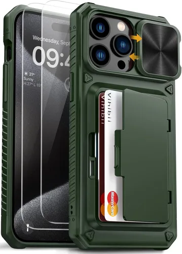 Vista 29 de Vihibii Funda para iPhone 13 Pro Max/iPhone 12 Pro Max con tarjetero (4 tarjetas) [bloqueo RFID] y cubierta de cámara deslizante, protección contra