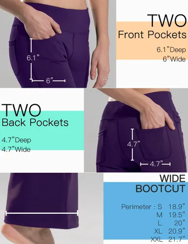 Vista 102 de Safort Pantalones de yoga con entrepierna de 28" 30" 32" 34"más amplios en la parte inferior para botas altas, 4 bolsillos, UPF50+
