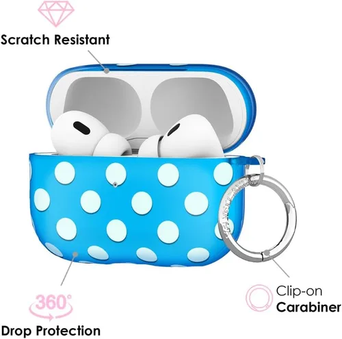 Vista 4 de Velvet Caviar Funda compatible con AirPods Pro de 2ª y 1ª generación, bonita funda protectora dura para mujer, diseño de lunares azules y aguamarina