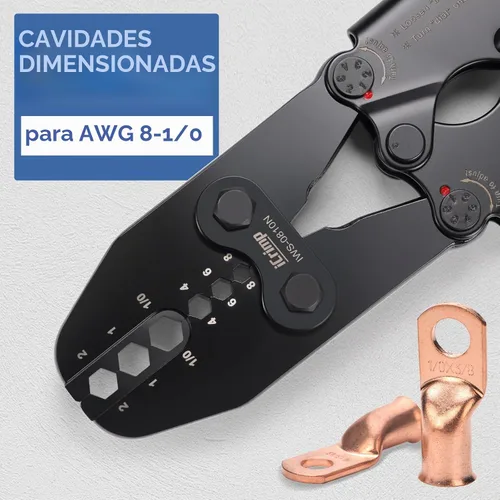 Vista 3 de Herramienta de engarzado de lengüetas de cable de batería iCrimp para lengüetas de cobre AWG 8-1/0, extremos de alambre resistentes