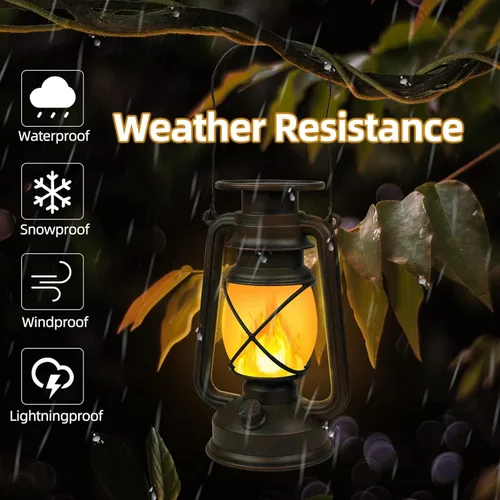 Vista 3 de Linterna Solar para Exterior Impermeable, Luces Solares LED Vintage con Llama Parpadeante, Lámparas de Camping, Linterna Rústica Colgante de Carga