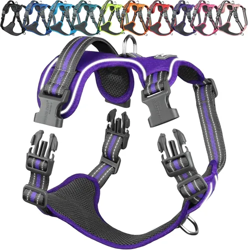 Vista 25 de Vivaglory - Arnés de arnés para perro sin tirones, XS, color negro, estampado with Handle Front and Back Clip for Training & Pulling, No Pull &