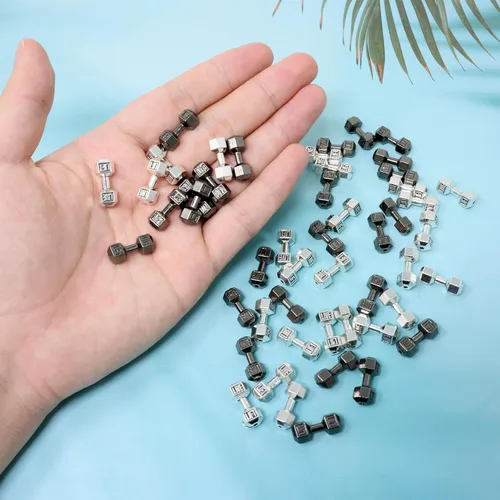 Vista 3 de Honbay 50 dijes de aleación para mancuernas colgantes, mini, equipo de fitness, cuentas espaciadoras para aretes, collares, pulseras, llaveros