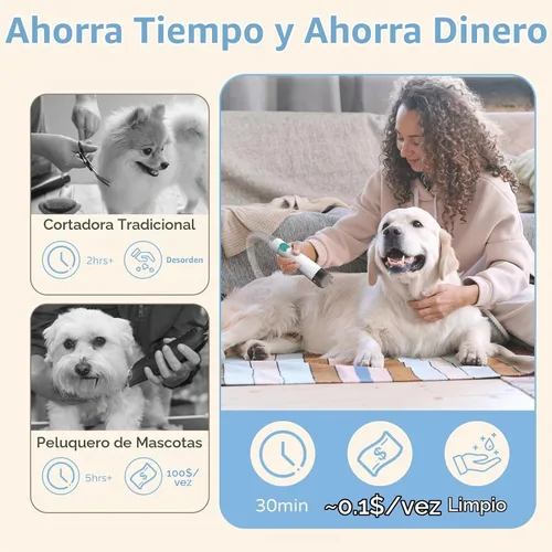 Vista 8 de Kit de aseo para perros, aspiradora para mascotas con cortaúñas y rectificadora de uñas, aspiradora de pelo de perro con 6 herramientas de aseo