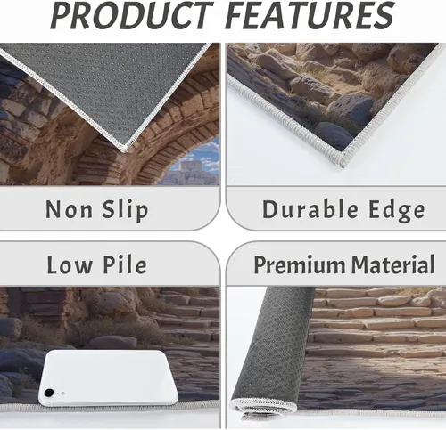 Vista 5 de Kitchen Mats for Floor 2 Piece Set 3D Rock Cave Non Slip Kitchen Rugs Washable Retro Architecture Floor Mats Brown Area Rug Runner for Hallway
