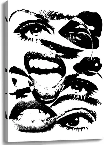 Vista 12 de Arte de pared retro hipster – Arte extraño en blanco y negro de los años 70 con ojos femeninos y labios – Impresión abstracta preppy – Decoración
