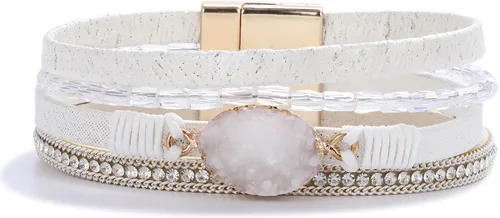 Vista 204 de FANCY SHINY - Pulsera de cuero estilo bohemio, pulsera de cuentas de cristal con cierre magnético, regalos de joyería para mujer