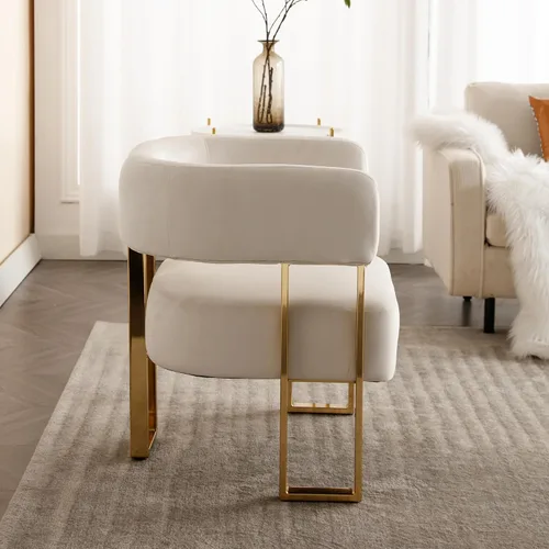Vista 7 de Silla de acento barril para sala de estar con patas de metal dorado, silla lateral de terciopelo suave tapizada para dormitorio, sillón de lectura
