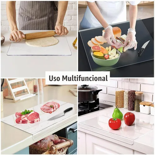 Vista 6 de Tabla de cortar de acrílico para encimera de cocina, tabla de cortar transparente para encimera con labio, tabla de cortar de acrílico transparente
