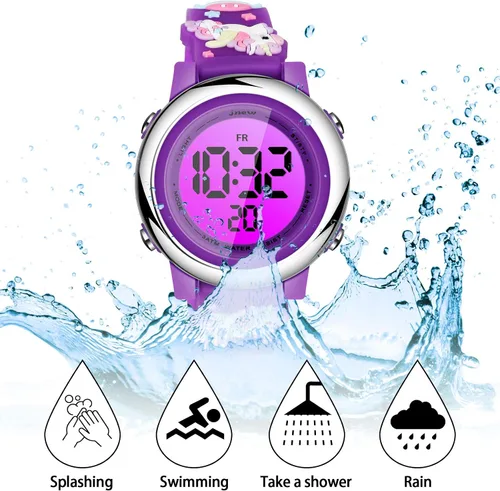 Vista 4 de 2 Pieces Kids Unicorn Watch Toddler Watch and Silicone Wristband Cute 3D Kids Digital Watch Waterproof 7 Color Lights Watch with Alarm Stopwatch