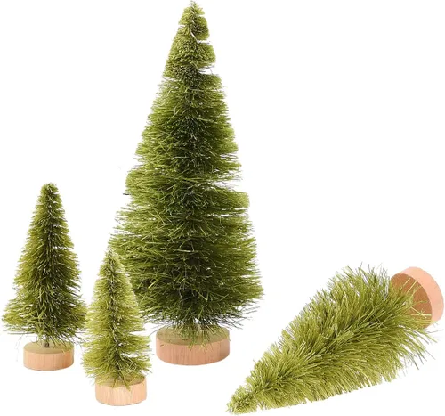 Vista 2 de JUOPZKENN 16 árboles de Navidad artificiales verdes, seda y madera, mini árboles de pino Xmax para manualidades, decoración de invierno, decoración