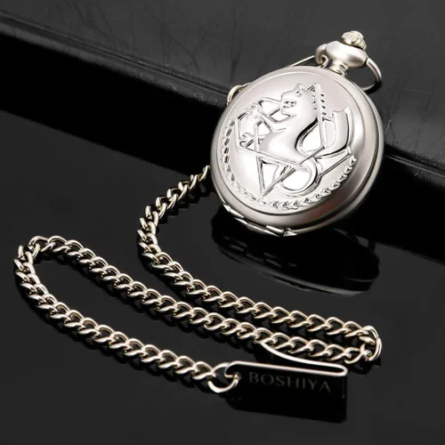 Vista 4 de BOSHIYA Fullmetal Alchemist - Reloj de bolsillo con caja de cadena para accesorios de cosplay, mercancía de anime