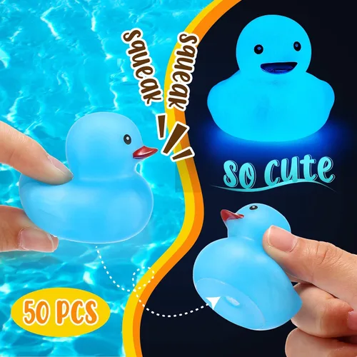 Vista 3 de Tradder 50 patos de goma que brillan en la oscuridad de 2 pulgadas que brillan en la oscuridad, flotador de goma para verano, para piscina, baño