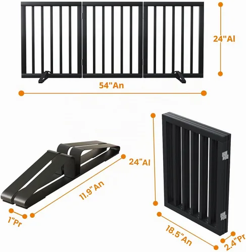 Vista 5 de Puerta plegable negra para mascotas de 18-55 pulgadas para escaleras y puertas, valla de puerta para cachorros Bamboo Dog Gate Negro