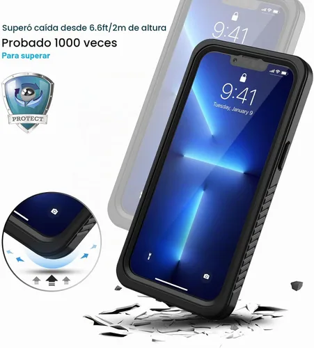 Vista 5 de Lanhiem Funda para iPhone 13 Pro Max, IP68 impermeable a prueba de polvo a prueba de golpes con protector de pantalla, cubierta frontal y trasera