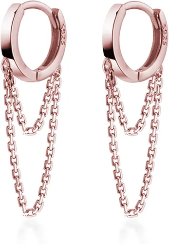 Vista 12 de Reffeer - Aretes colgantes de plata esterlina 925 maciza con borla, arracadas para mujeres y adolescentes A-Plata