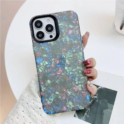 Vista 3 de Funda para iPhone 15 Pro Max, con purpurina nacarada, patrón colorido de chippy láser, delgada, resistente, apta para bolsillo, fundas de 6.7
