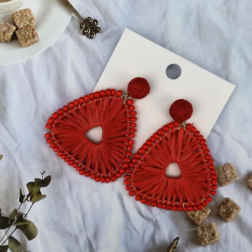 Vista 5 de Boho Statement Earrings Beaded Raffia Earrings Lightweight Cute Seed Bead Earrings Geometric Triangle Drop Dangle Earrings Gift for women Girls