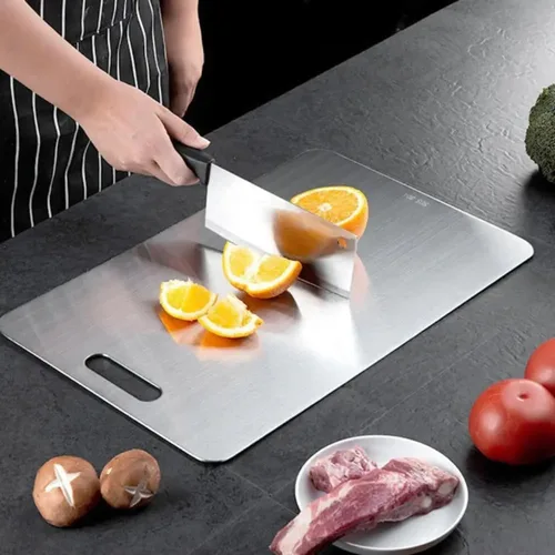 Vista 2 de Tabla de cortar multifuncional de acero inoxidable 316 resistente, 1 tabla de cortar rectangular para el hogar cocina amasar masa (15.4 x 11.0 in)