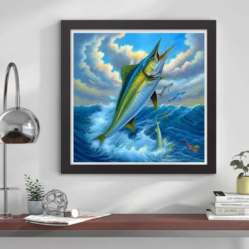 Vista 4 de Kaliosy Kits de arte de diamantes 5D para adultos, peces por números, pintura de diamantes, arte de animales, taladro completo, manualidades, punto