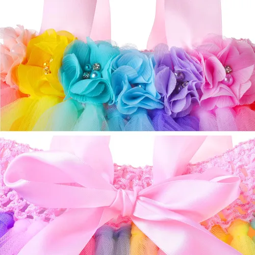 Vista 3 de Toddler Girls Party Tutu Dress with Headband Unicorn Mermaid Tulle Costume for Infant Girl 6-24 Months