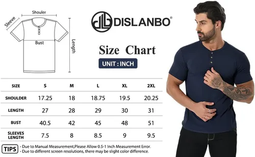 Vista 6 de DISLANBO Camisas Henley para hombre, de verano, casual, ajustadas, básicas, de manga corta, a la moda