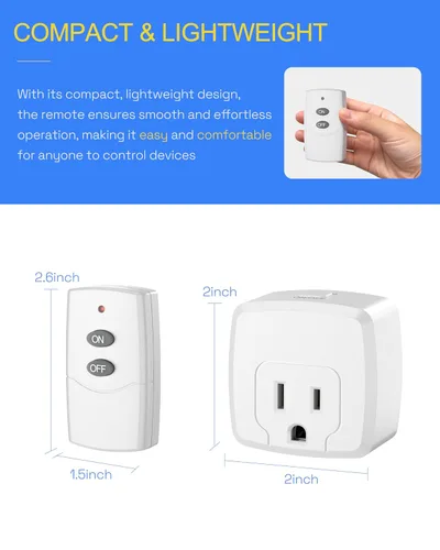 Vista 6 de HBN Enchufe de control remoto, interruptor remoto con señal RF de 100 pies, interruptor de luz remoto inalámbrico, interruptor de encendido